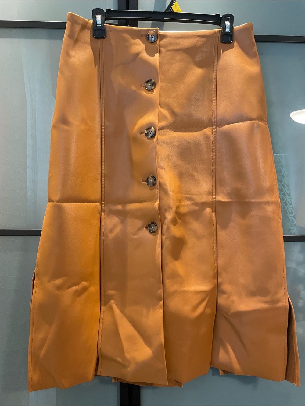 Banana Republic Button-Front Faux Leather Midi Skirt in Caramel